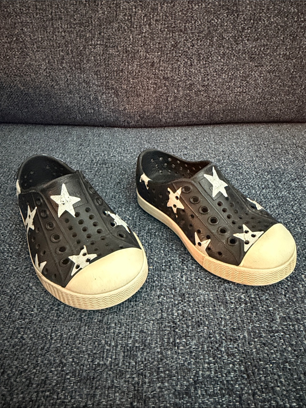 Native Kids Black Slip-On Sneakers with White Star Accents